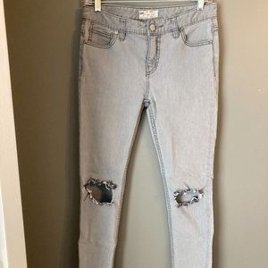 Free People Grey Jeans with Knee Cutouts